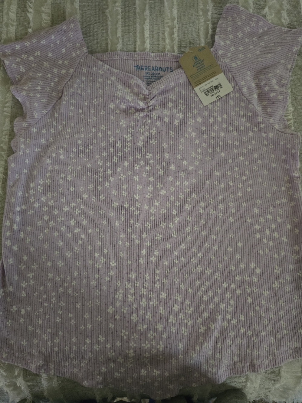Lilac Floral Ribbed Tank Top